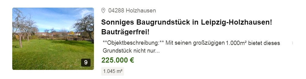 Verkaufsobjekt Grundstck / Baugrundstck 1.000m / Bautrgerfrei! in 04288 Leipzig Sdost (Holzhausen) - VB 225.000 Euro